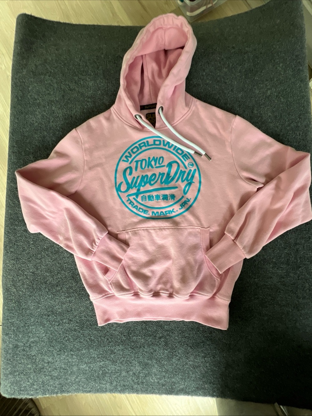 Superdry Pink Hoodie with Blue Tokyo Logo -Mens sweater XL